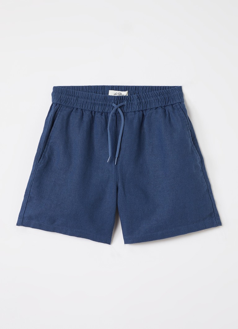 Les Deux Jongens Straight fit korte broek in linnenblend met trekkoord in de kleur Indigo, maat: 140
