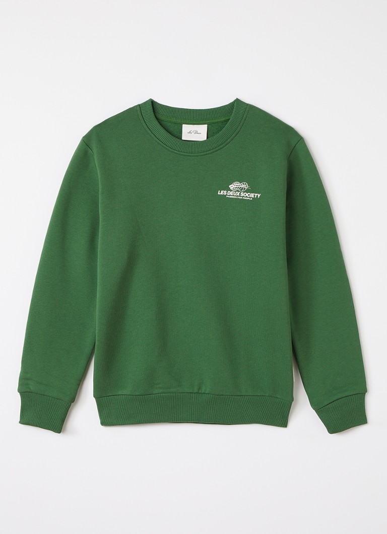 Les Deux Jongens Exhibition sweater met logo- en backprint in de kleur Groen, maat: 164