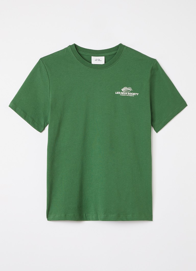 Les Deux Jongens Exhibition T-shirt met logo- en backprint in de kleur Groen, maat: 152