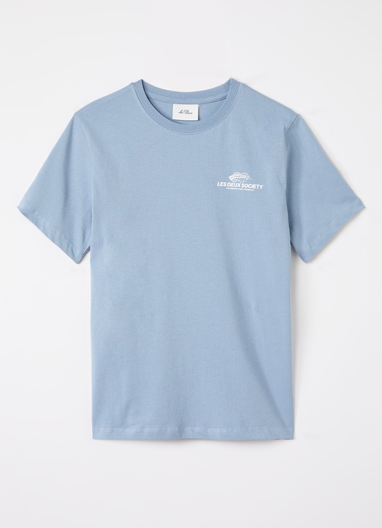 Les Deux Jongens Exhibition T-shirt met logo- en backprint in de kleur Lichtblauw, maat: 140