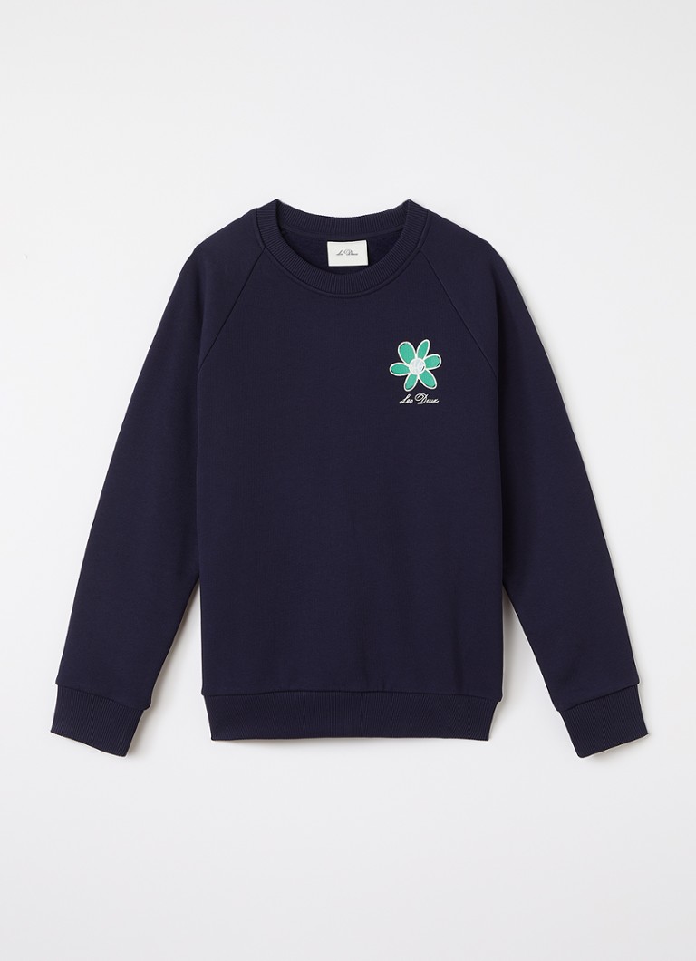 Les Deux Jongens Flower sweater met logo- en backprint in de kleur Donkerblauw, maat: 164