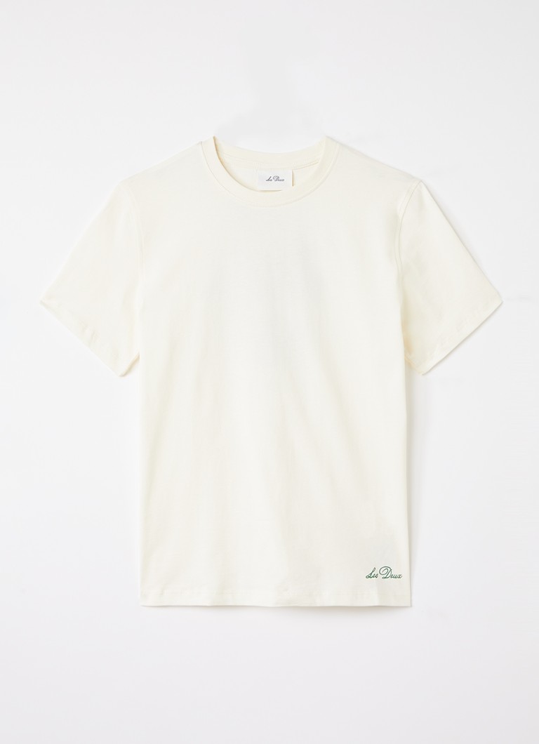 Les Deux Jongens Plant T-shirt met logo- en backprint in de kleur Creme, maat: 140