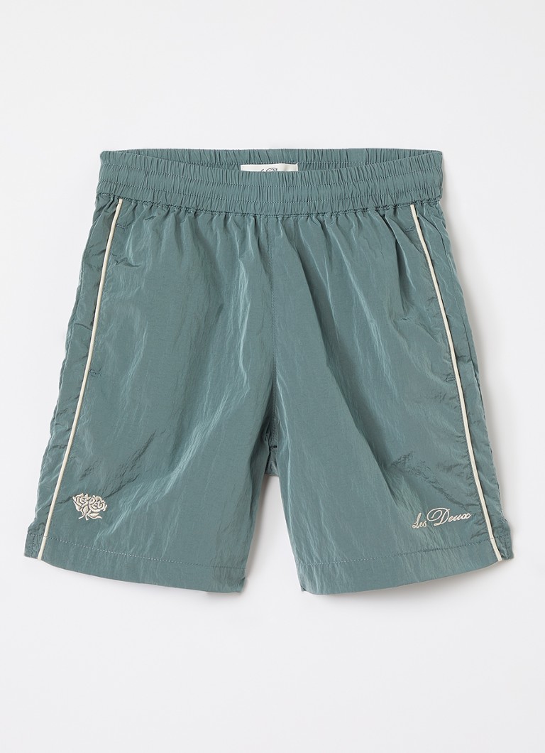 Les Deux Jongens Straight fit korte trackpants met logo in de kleur Olijfgroen, maat: 140