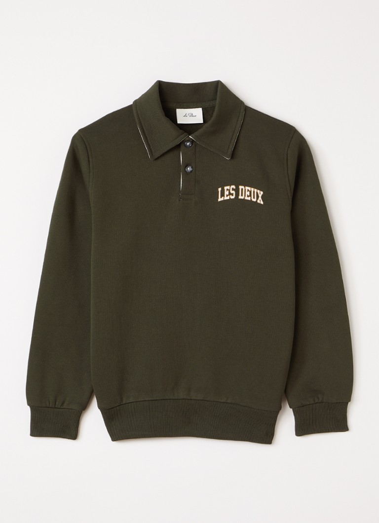Les Deux Jongens Sweater met logo in de kleur Legergroen, maat: 140