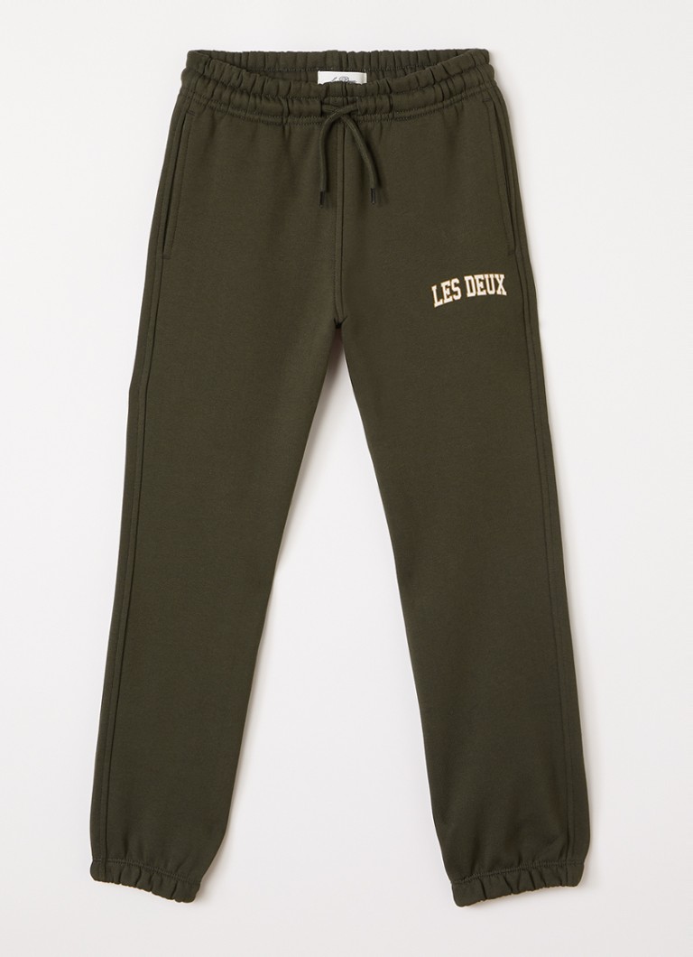 Les Deux Jongens College tapered joggingbroek met logo in de kleur Legergroen, maat: 128