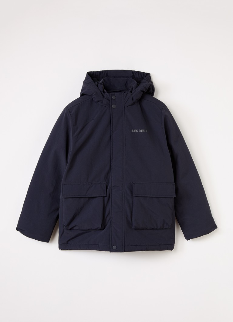Les Deux Jongens Gewatteerde parka met logo- en backprint in de kleur Donkerblauw, maat: 152