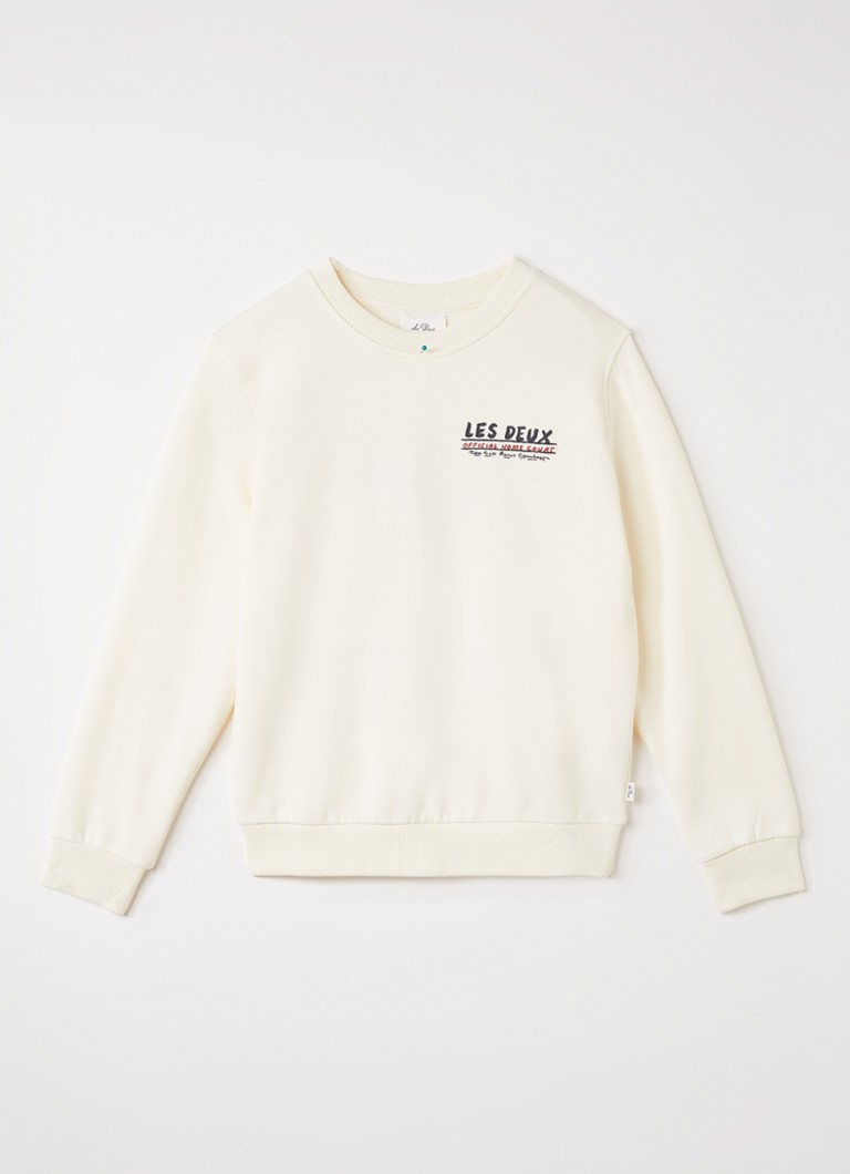 Les Deux Jongens Sweater met logo- en backprint in de kleur Gebroken wit, maat: 164