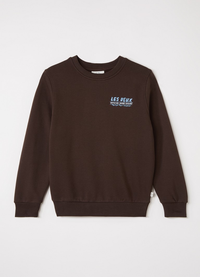 Les Deux Jongens Sweater met logo- en backprint in de kleur Donkerbruin, maat: 164