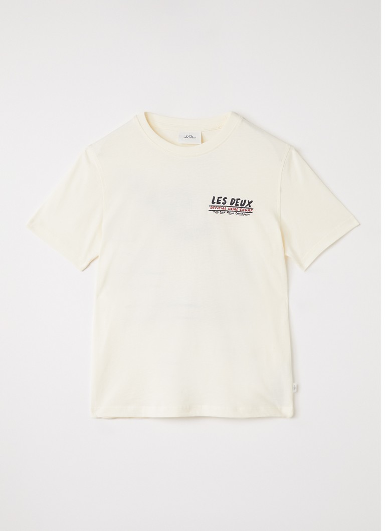 Les Deux Jongens T-shirt met logo- en backprint in de kleur Gebroken wit, maat: 164