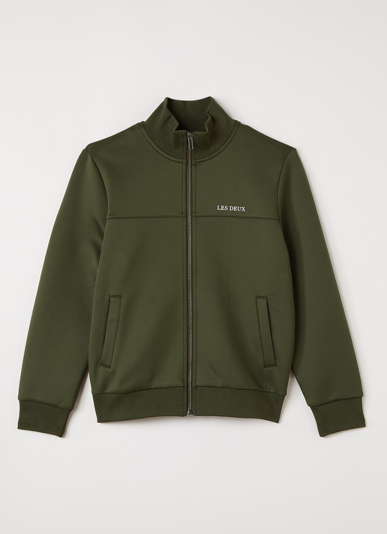 Les Deux Jongens Sweatvest met logoborduring in de kleur Legergroen, maat: 152