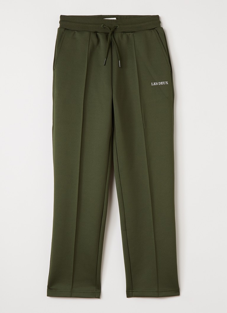 Les Deux Jongens Loose fit trackpants met logoborduring in de kleur Legergroen, maat: 140
