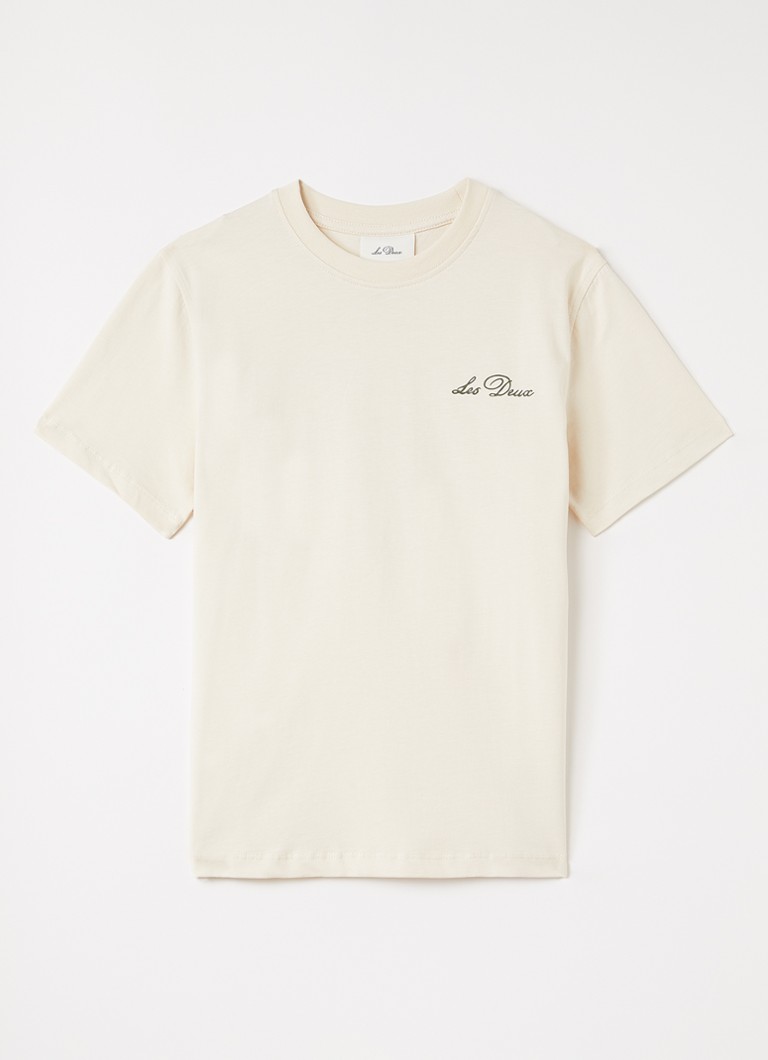 Les Deux Jongens Tomorrow T-shirt met logo- en backprint in de kleur Ivoor, maat: 164