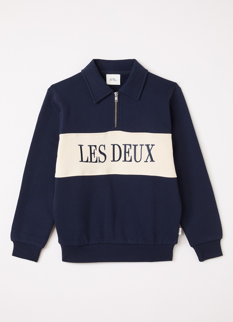 Les Deux Jongens Sweater met logoborduring in de kleur Donkerblauw, maat: 128