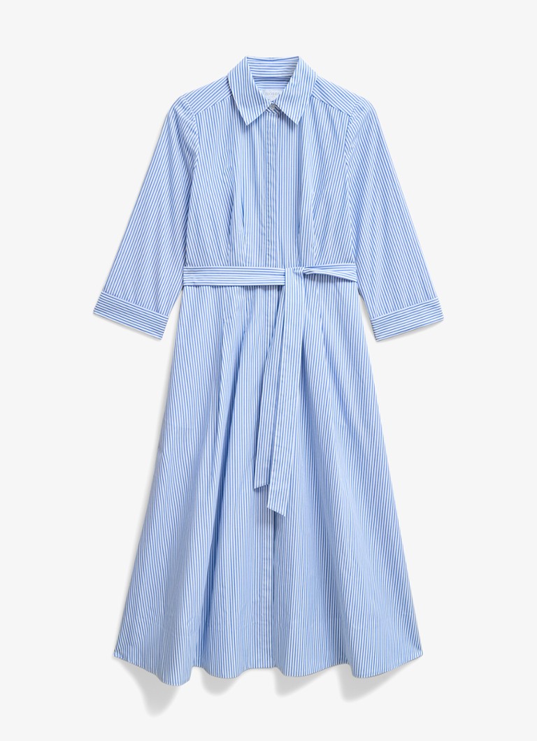 Hobbs Dames Jane midi blousejurk met streepprint en strikceintuur in de kleur Lichtblauw