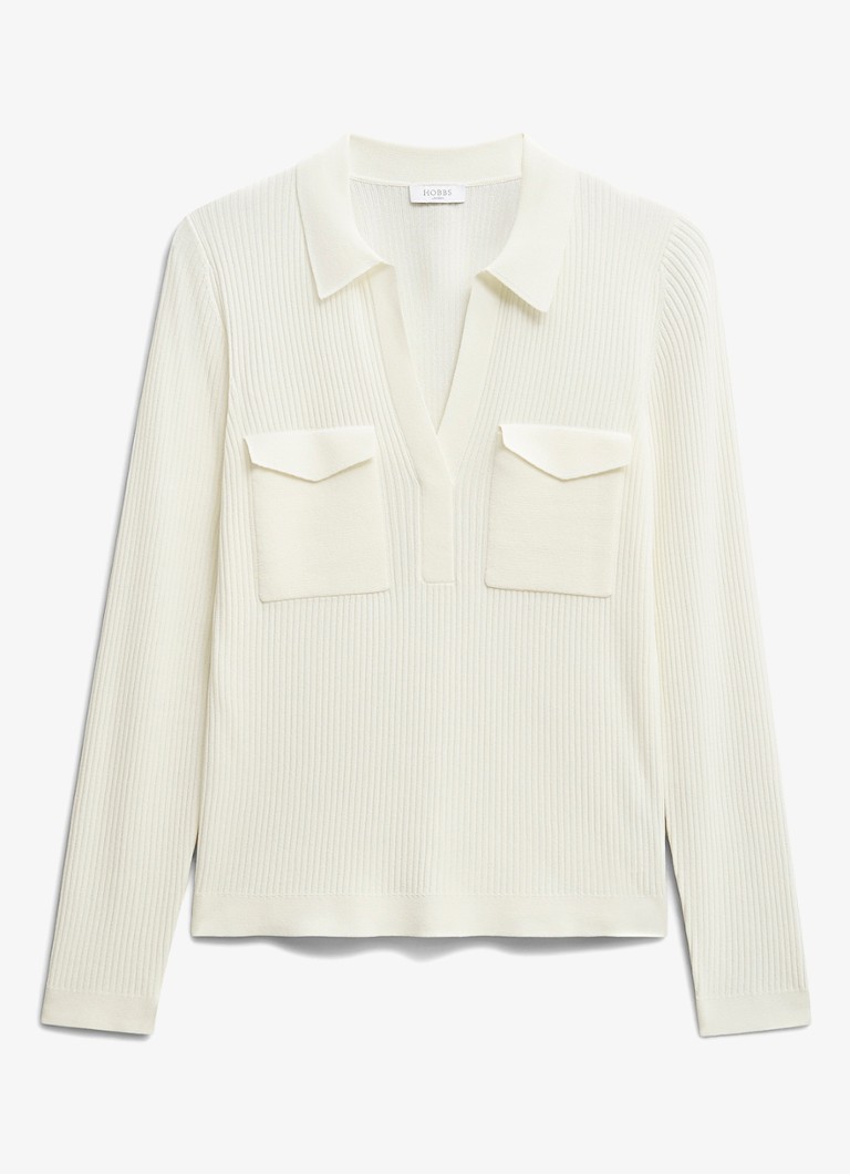 Hobbs Dames Meredith ribgebreide top met borstzakken in de kleur Ivoor