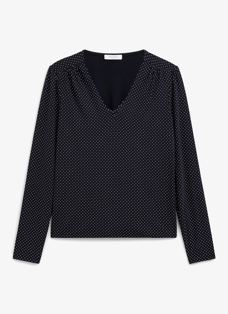 Hobbs Dames Hannah top met v-hals en stippenprint in de kleur Donkerblauw