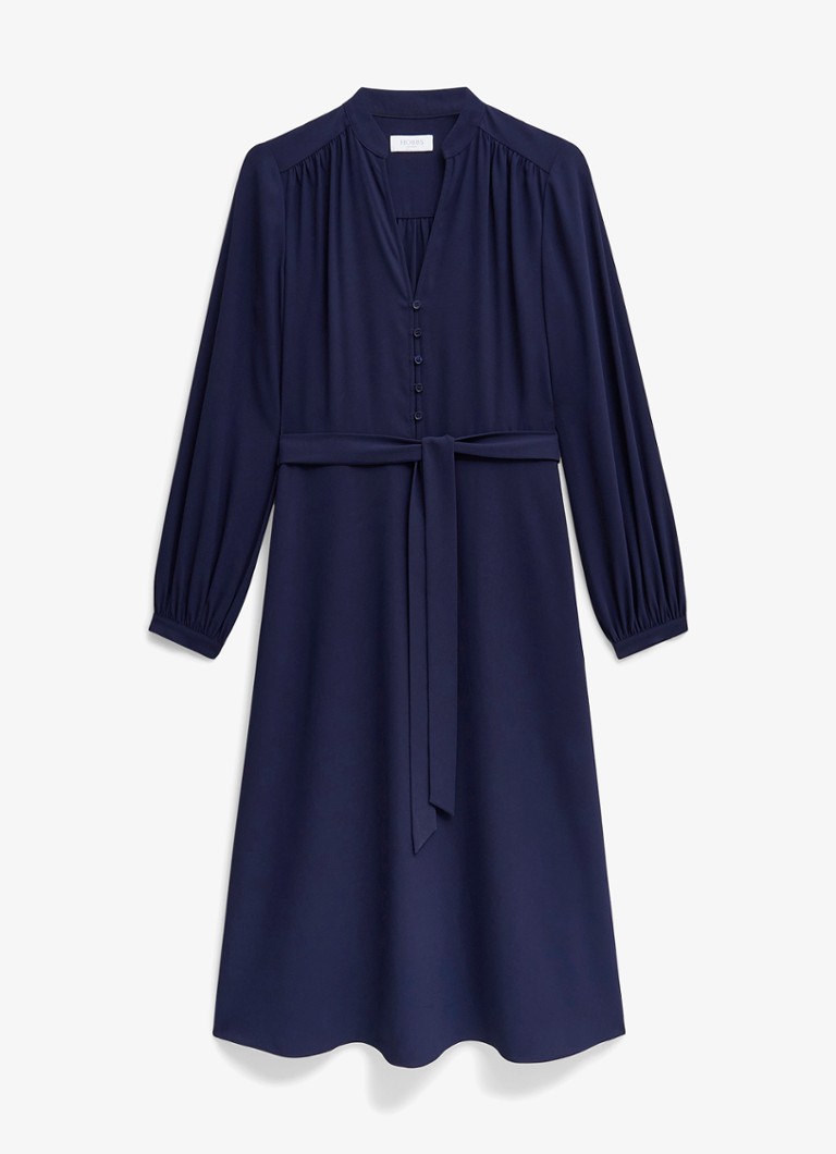 Hobbs Dames Lettie midi jurk met strikceintuur in de kleur Donkerblauw