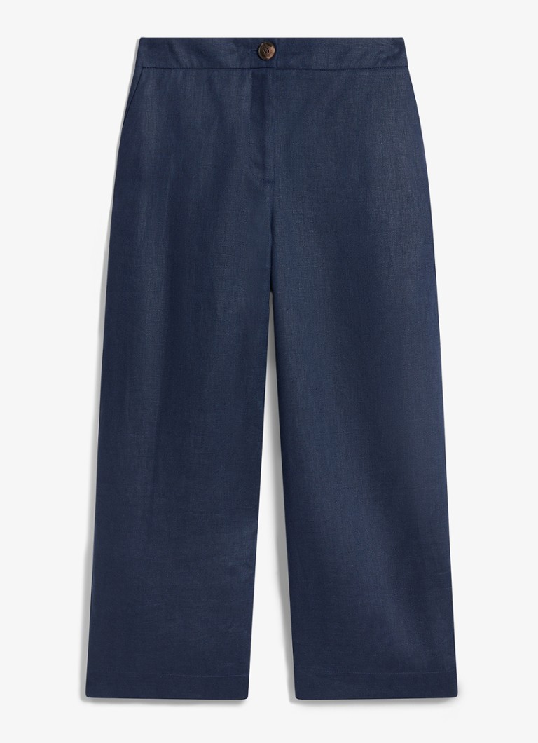 Hobbs Dames Lillie high waist cropped loose fit pantalon van linnen in de kleur Donkerblauw