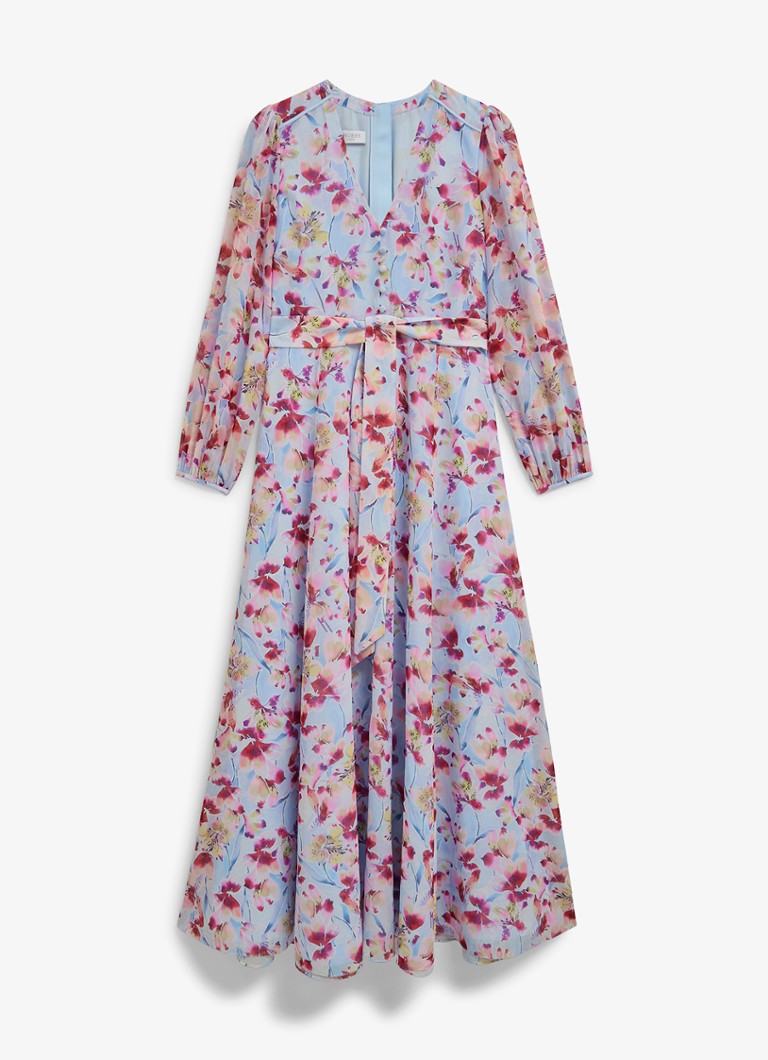 Hobbs Dames Thea maxi blousejurk met bloemenprint en pofmouw in de kleur Lichtblauw