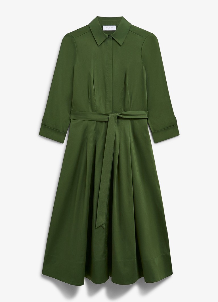 Hobbs Dames Brigitta midi blousejurk met strikceintuur in de kleur Groen