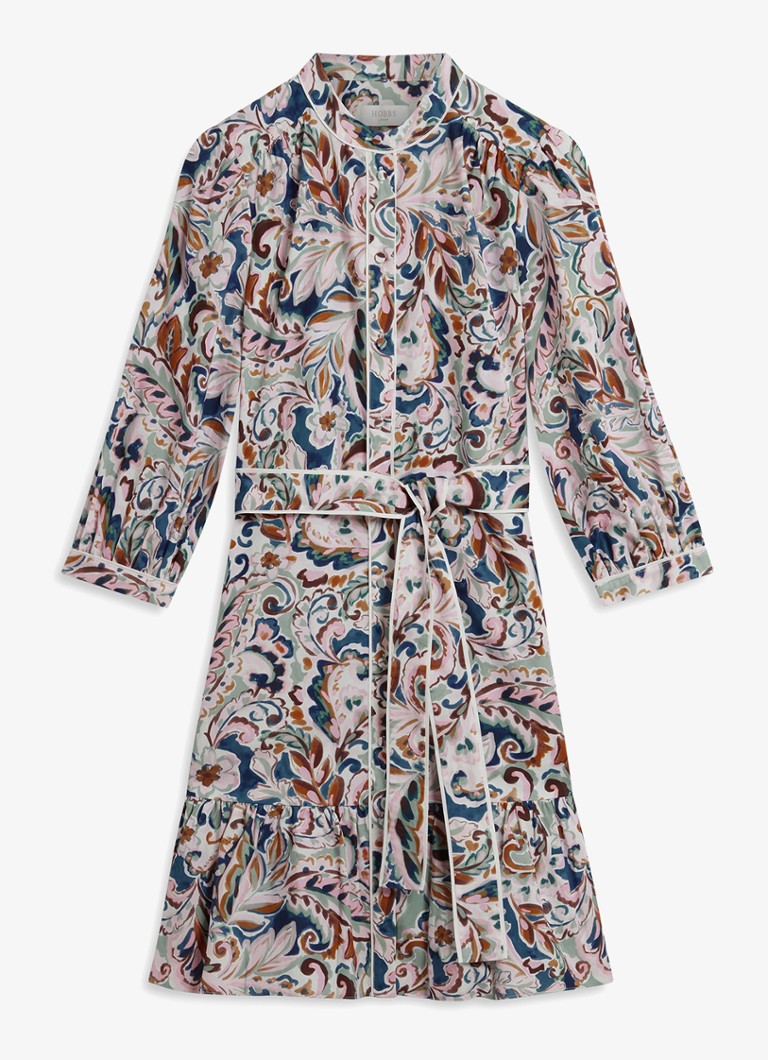 Hobbs Dames Hope mini jurk met strikceintuur en print in de kleur Donkerblauw