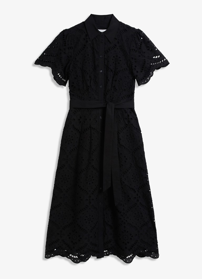 Hobbs Dames Willa midi blousejurk met broderie en steekzakken in de kleur Zwart