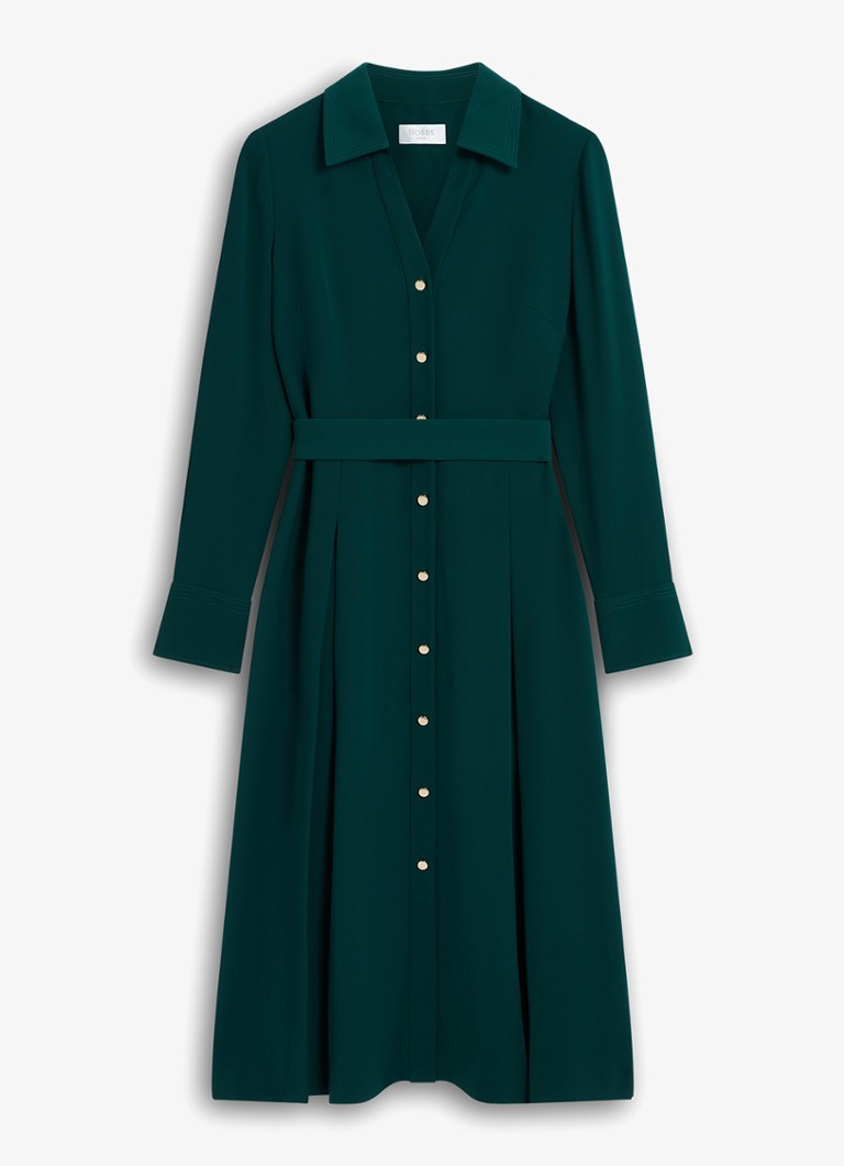 Hobbs Dames Mylie midi blouse jurk met ceintuur in de kleur Donkergroen