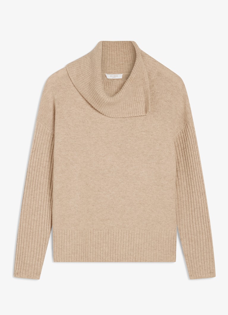 Hobbs Dames Irene fijngebreide trui met watervalhals in de kleur Beige