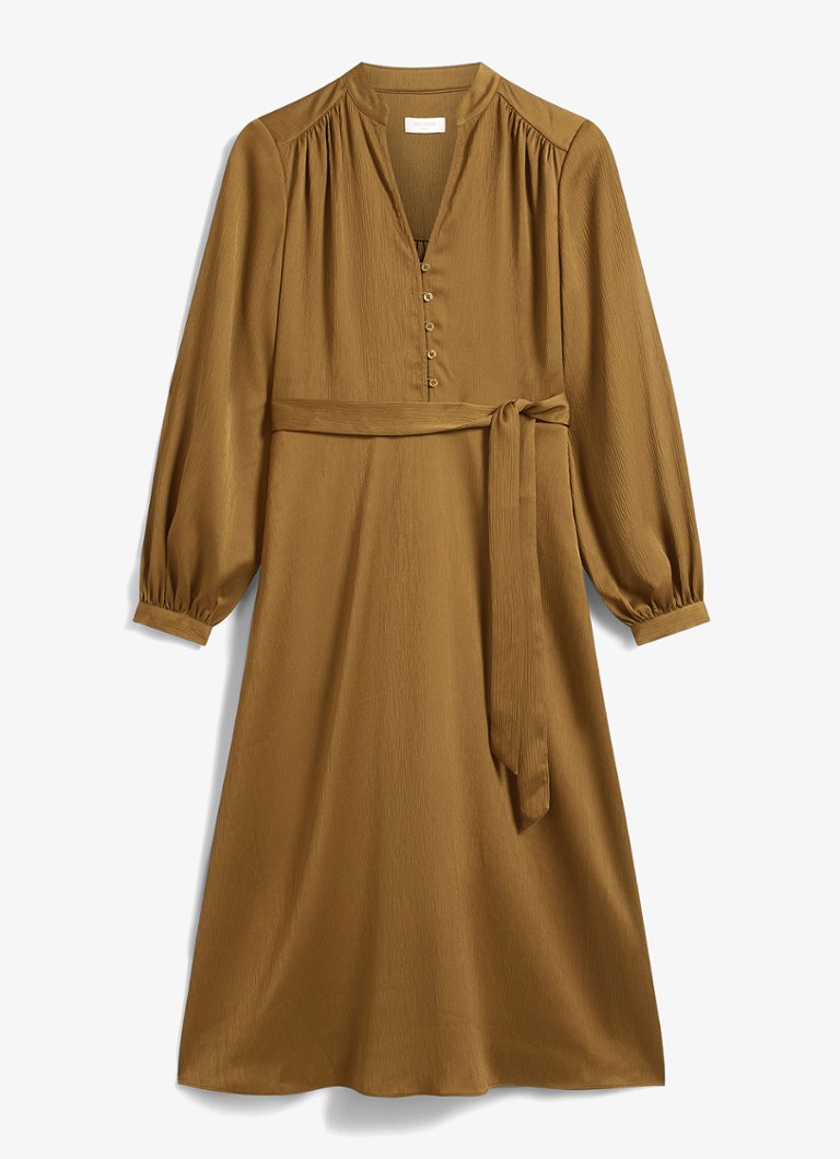 Hobbs Dames Katia midi tuniekjurk met strikceintuur in de kleur Khaki