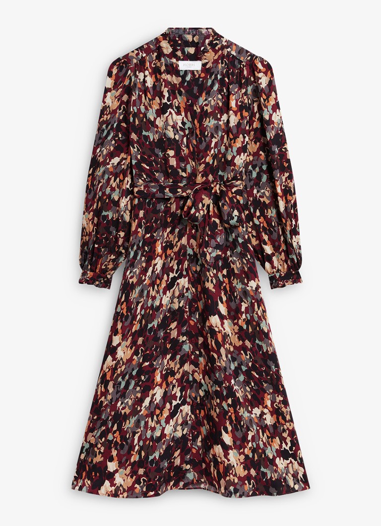 Hobbs Dames Elin midi blousejurk met strikceintuur in de kleur Bordeauxrood