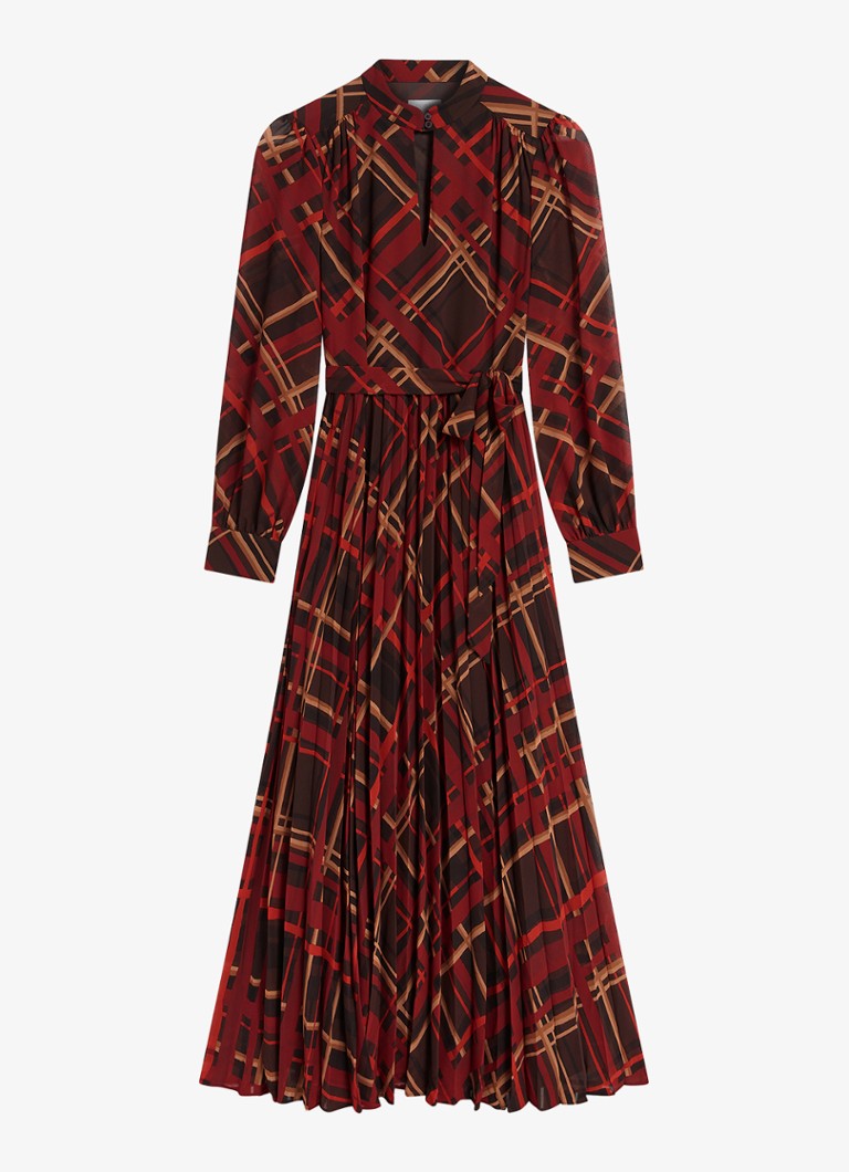 Hobbs Dames Ophelia maxi blousejurk met ruitdessin en plooien in de kleur Bruin