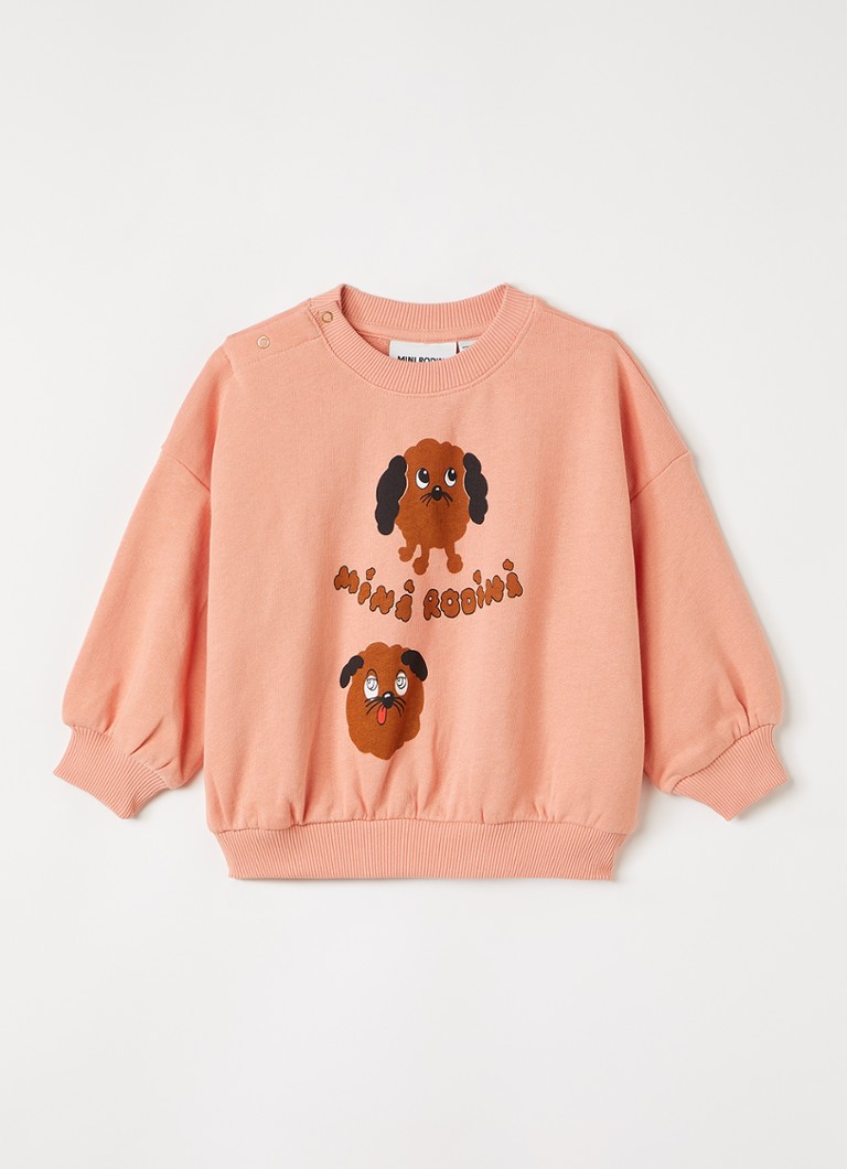 Mini Rodini Meisjes Doggies sweater met logoprint in de kleur Koraalroze, maat: 80/86