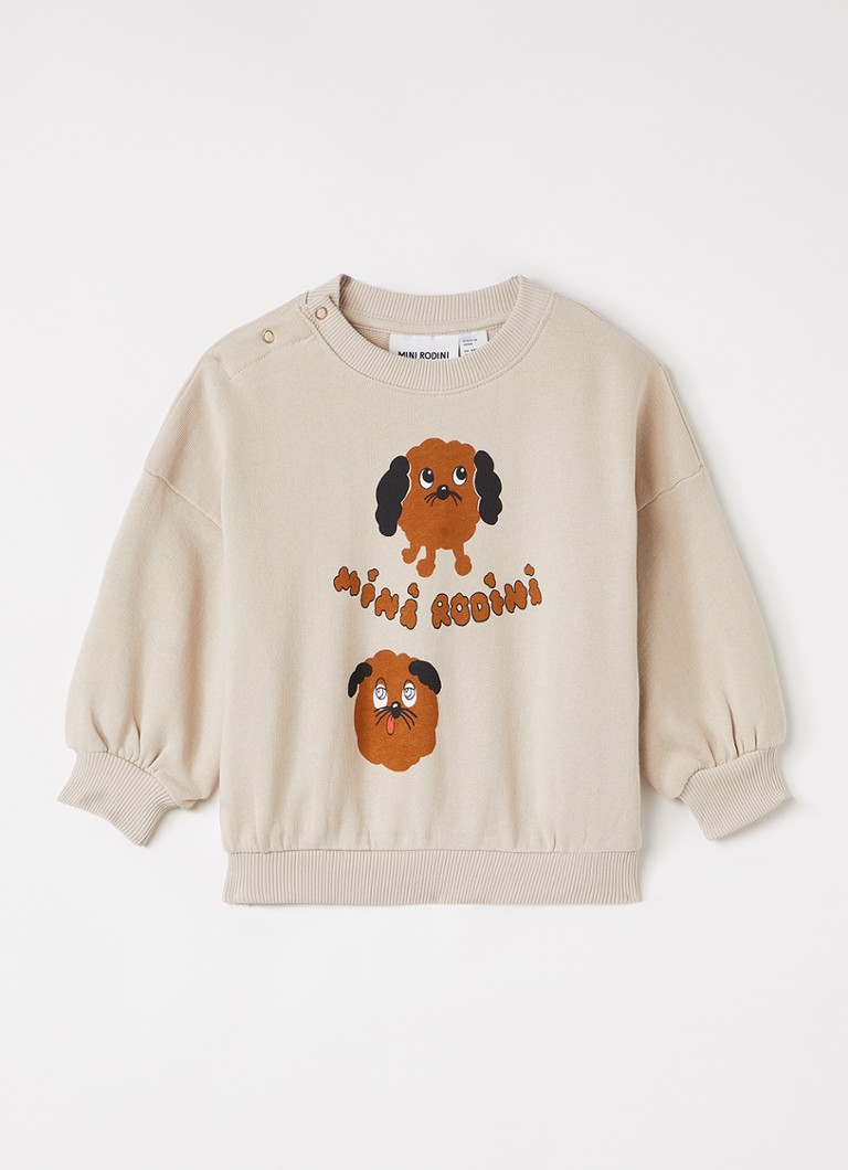 Mini Rodini Meisjes Doggies sweater met borduring in de kleur Donkerbeige, maat: 68/74
