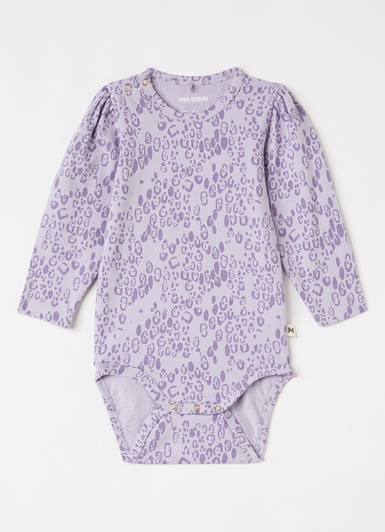 Mini Rodini Meisjes Romper met panterprint in de kleur Lichtpaars, maat: 80/86