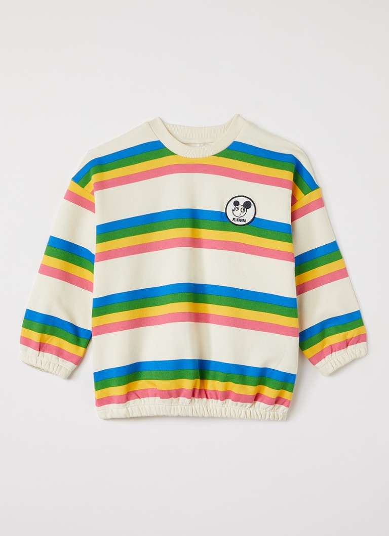 Mini Rodini Jongens Ritsratz sweater met streepprint in de kleur Creme, maat: 92/98