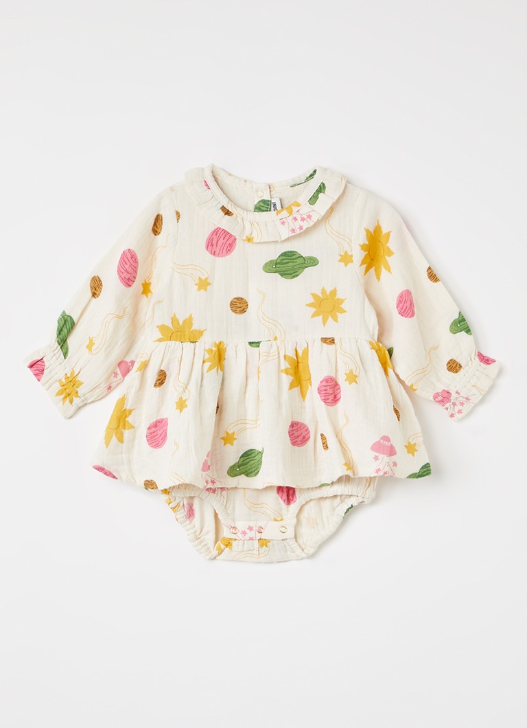 Mini Rodini Meisjes Space jurk met print in de kleur Creme, maat: 80/86
