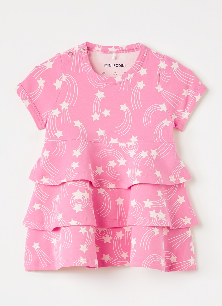 Mini Rodini Meisjes Starfall jurk met print in de kleur Roze, maat: 80/86