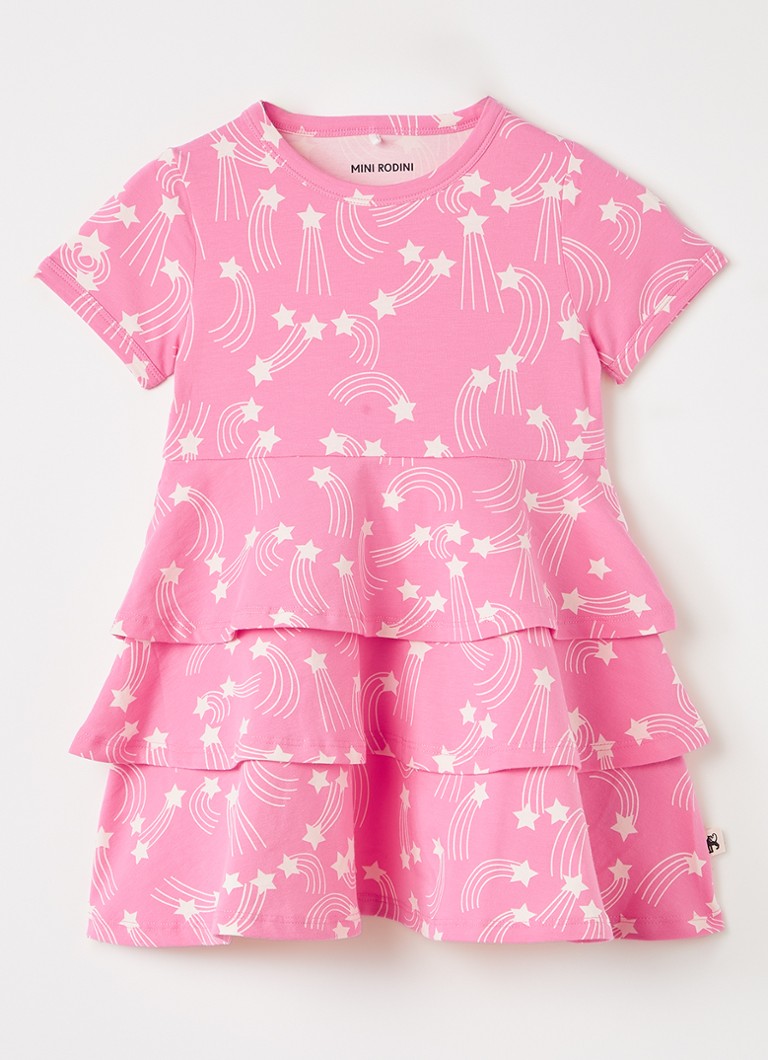 Mini Rodini Meisjes Starfall jurk met print in de kleur Roze, maat: 92/98