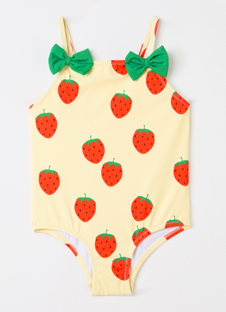Mini Rodini Meisjes Strawberries badpak met print in de kleur Lichtgeel, maat: 92/98