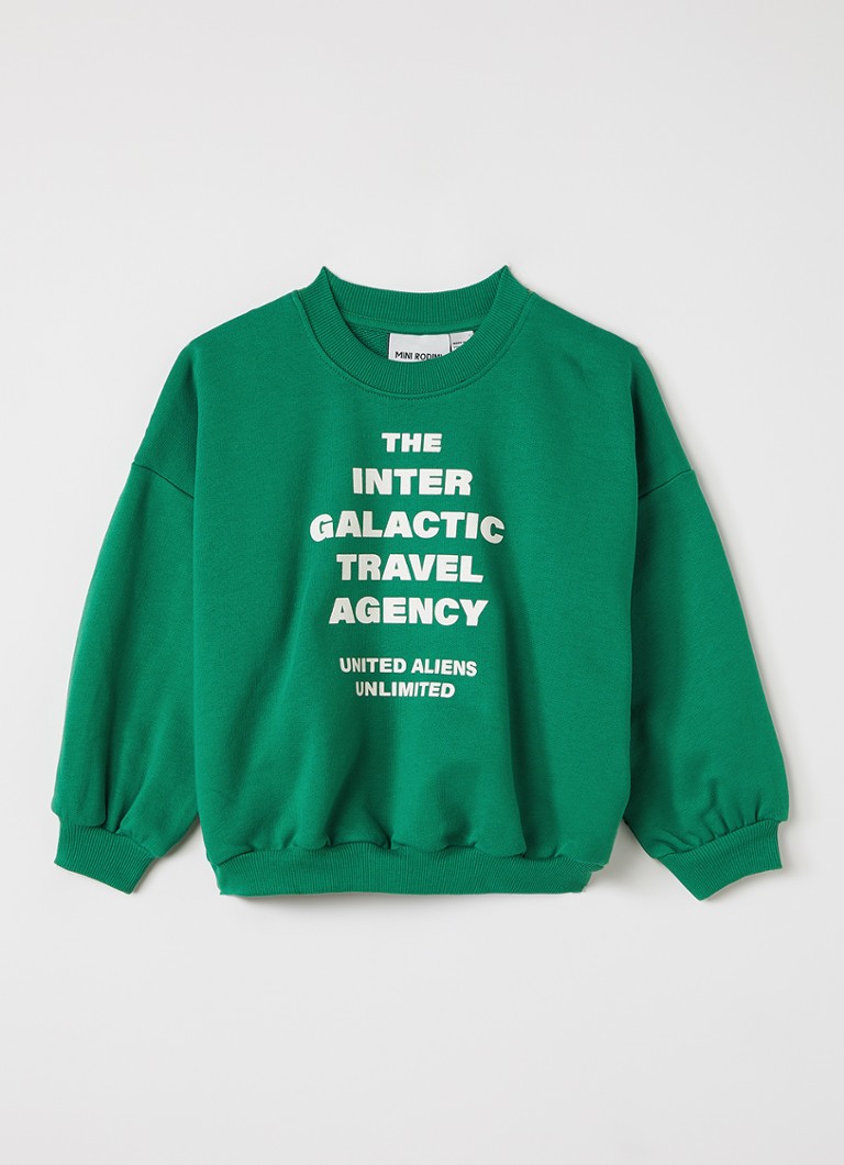Mini Rodini Meisjes Travel Agency sweater met print in de kleur Donkergroen, maat: 92/98