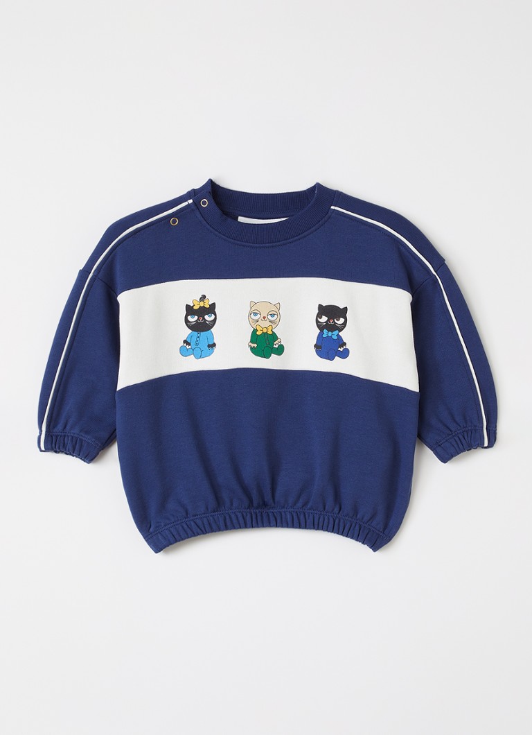 Mini Rodini Jongens Panel sweater met print in de kleur Indigo, maat: 92/98