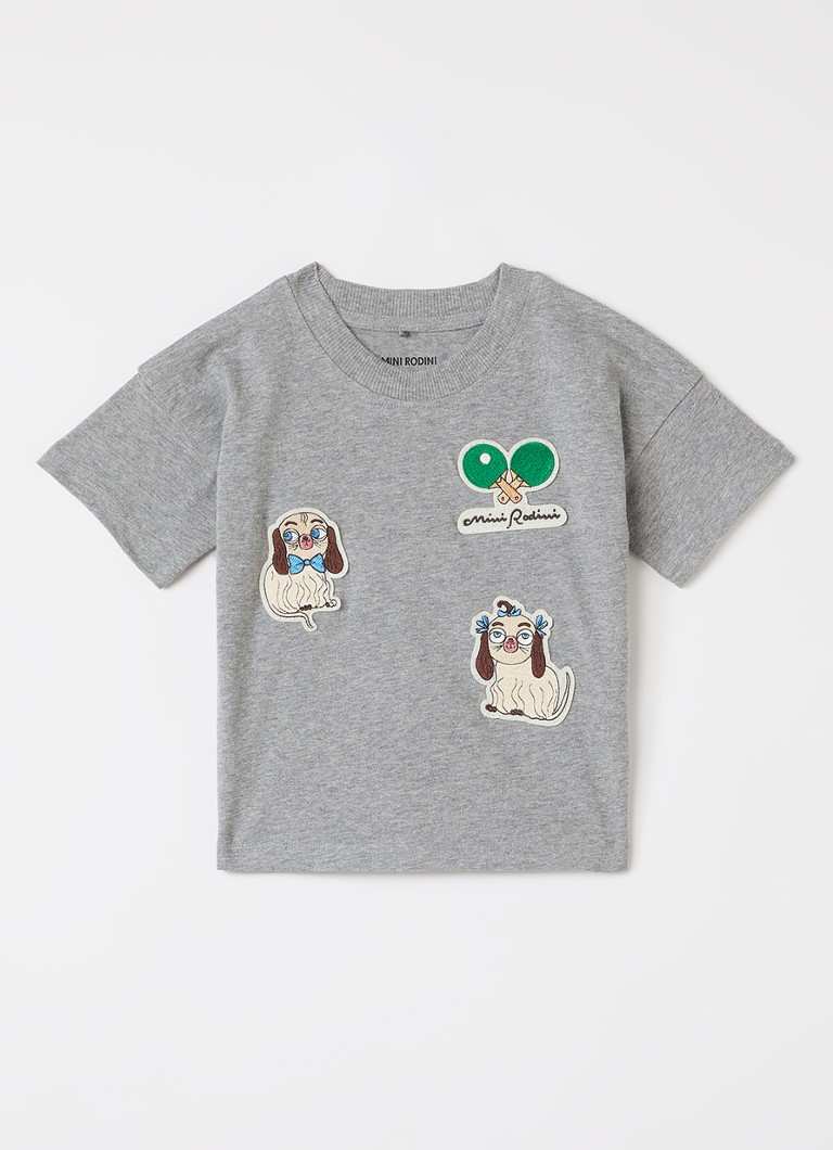 Mini Rodini Jongens T-shirt met borduring in de kleur Grijsmele, maat: 92/98