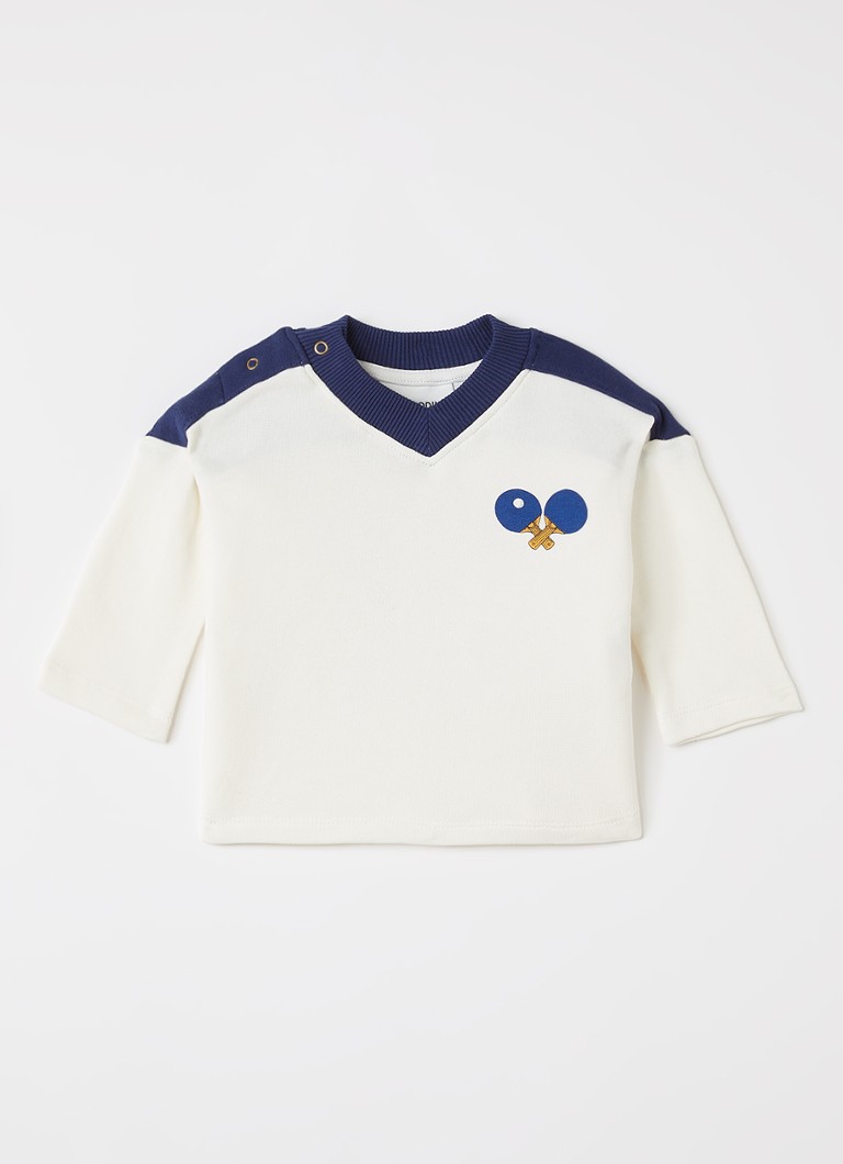 Mini Rodini Jongens Sweater met logoprint in de kleur Gebroken wit, maat: 68/74