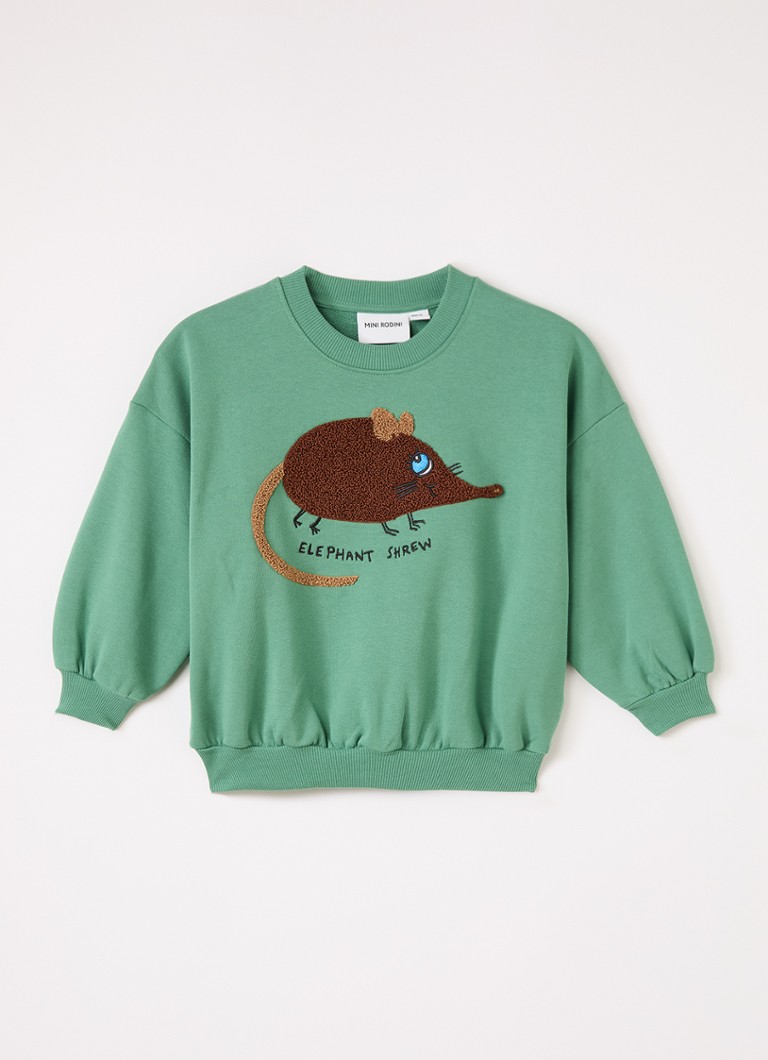 Mini Rodini Meisjes Elephant Shrew sweater met borduring in de kleur Groen, maat: 92/98