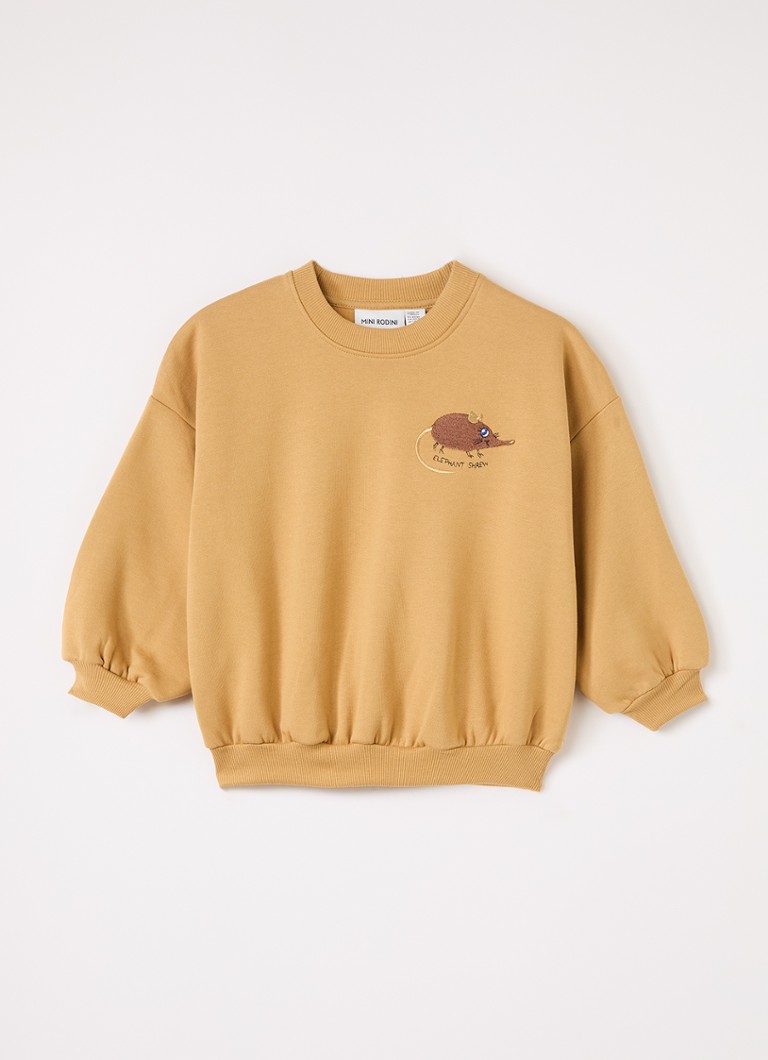 Mini Rodini Jongens Elephant Shrew sweater met borduring in de kleur Donkerbeige, maat: 80/86