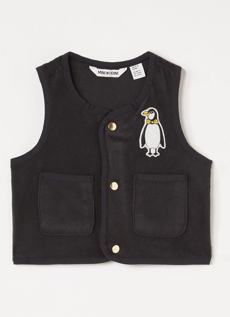 Mini Rodini Meisjes Penguin gilet van fleece in de kleur Zwart, maat: 92/98