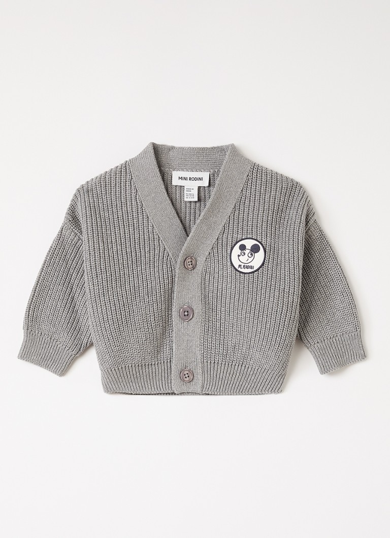 Mini Rodini Meisjes Ritzrats grofgebreid vest met borduring in de kleur Grijsmele, maat: 92/98