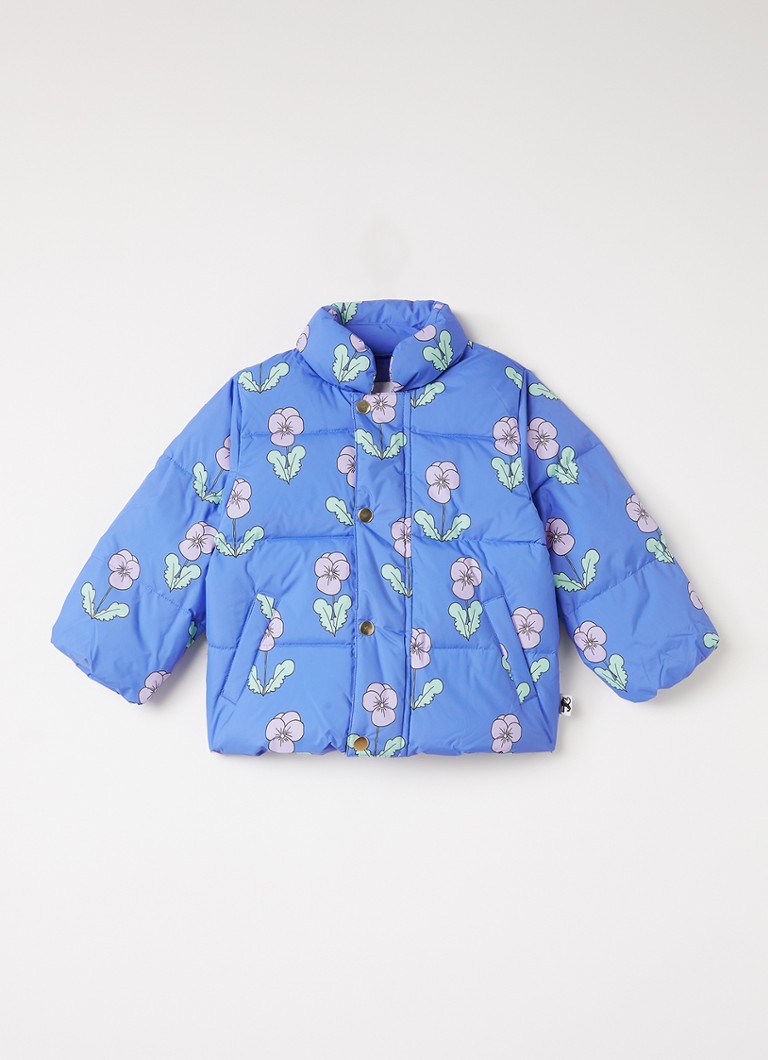 Mini Rodini Meisjes Violas pufferjack met bloemenprint in de kleur Blauw, maat: 92/98