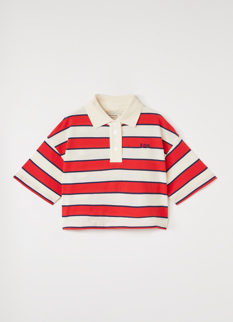 The New Society Meisjes Acacia polo met streepprint in de kleur Rood, maat: 140