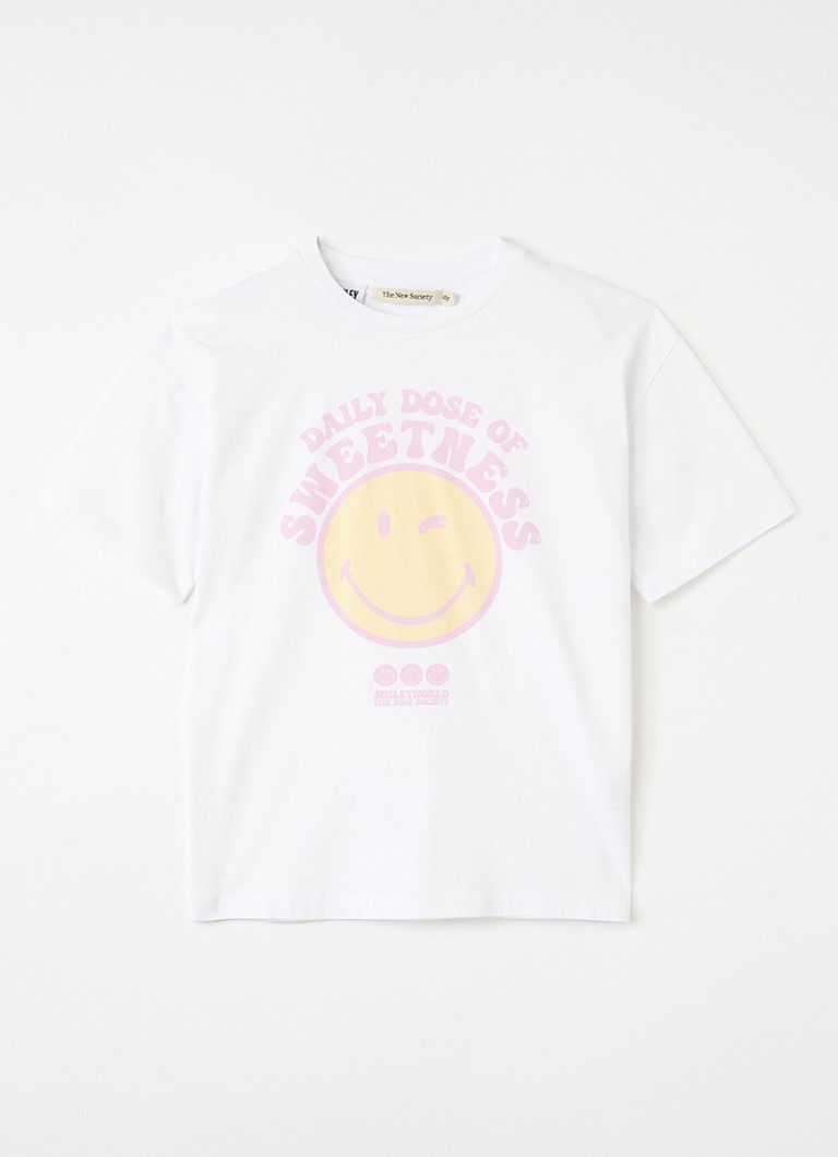 The New Society Meisjes Smiley T-shirt met print in de kleur Wit, maat: 128